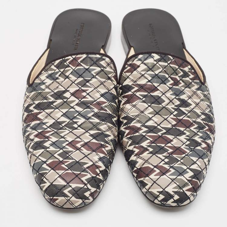 Pre Owned Bottega Veneta Multicolor Intrecciato Leather Mules Size 39