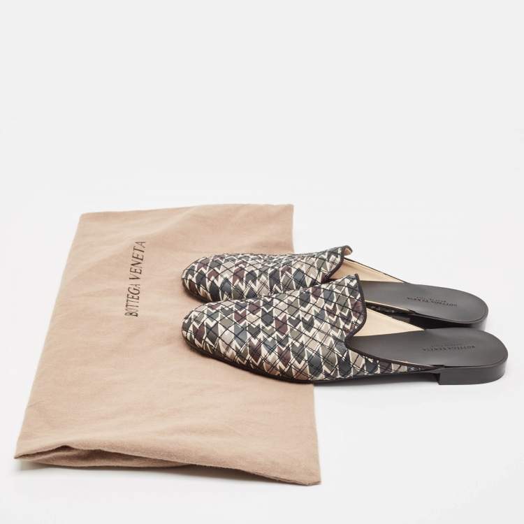 Pre Owned Bottega Veneta Multicolor Intrecciato Leather Mules Size 39