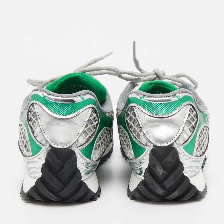 Pre Owned Bottega Veneta Green/Grey Mesh and Leather Orbit Sneakers Size 38