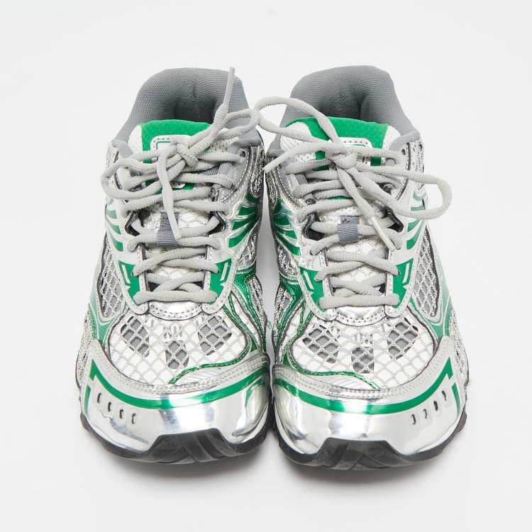 Pre Owned Bottega Veneta Green/Grey Mesh and Leather Orbit Sneakers Size 38