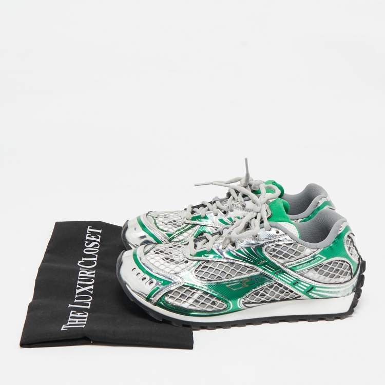 Pre Owned Bottega Veneta Green/Grey Mesh and Leather Orbit Sneakers Size 38