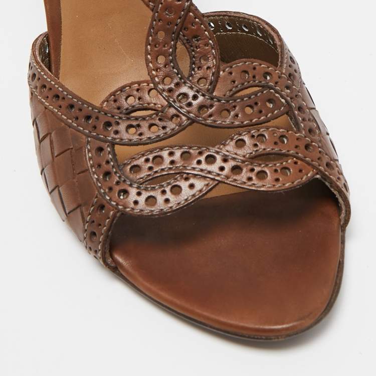 Pre Owned Bottega Veneta Brown Leather Ankle Strap Sandals Size 39