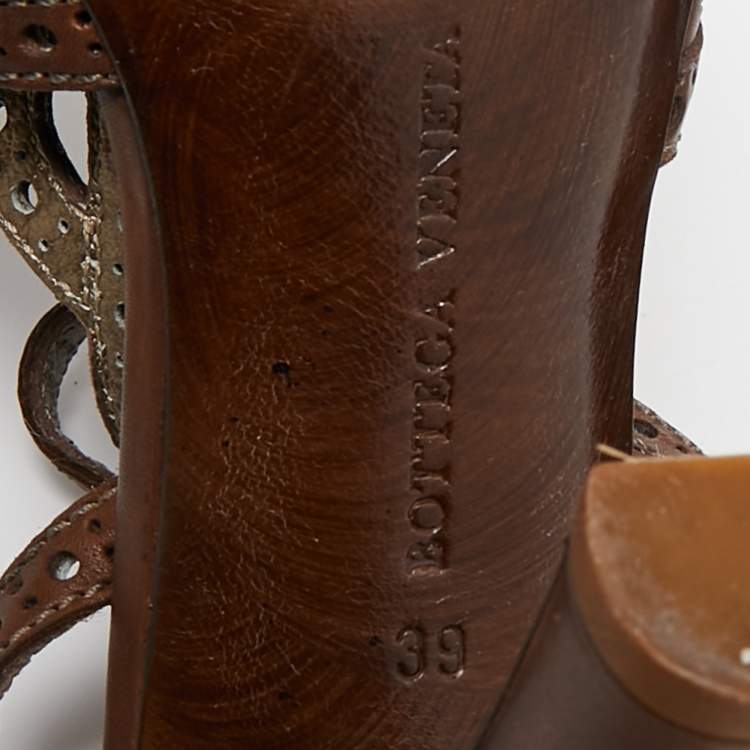 Pre Owned Bottega Veneta Brown Leather Ankle Strap Sandals Size 39