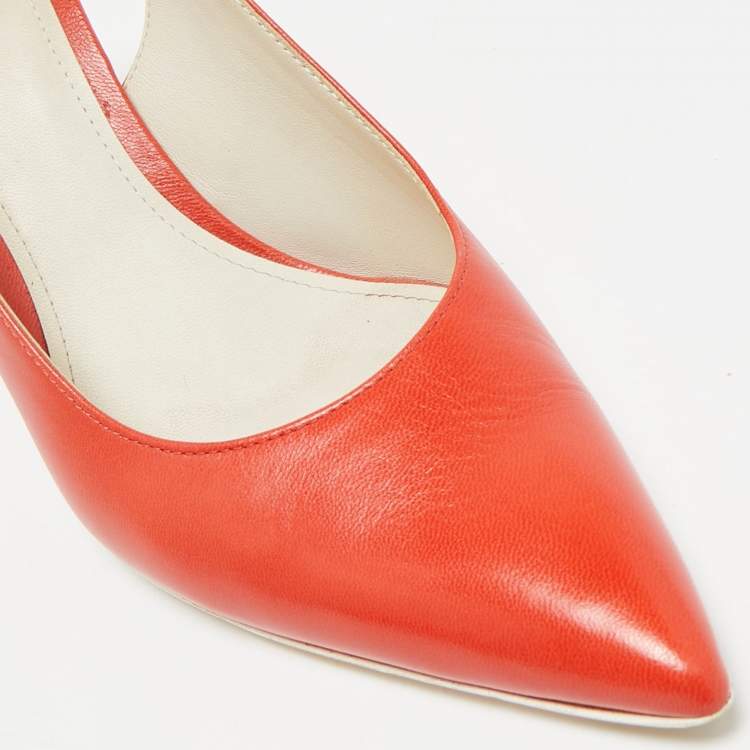 Pre Owned Bottega Veneta Orange Leather Pointed Toe Slingback Pumps Size 39