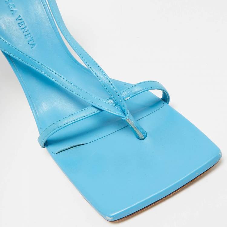 Pre Owned Bottega Veneta Blue Leather Stretch Ankle Strap Sandals Size 36.5