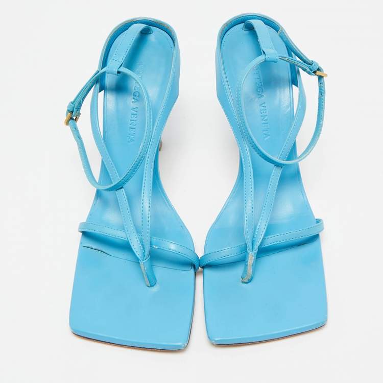 Pre Owned Bottega Veneta Blue Leather Stretch Ankle Strap Sandals Size 36.5