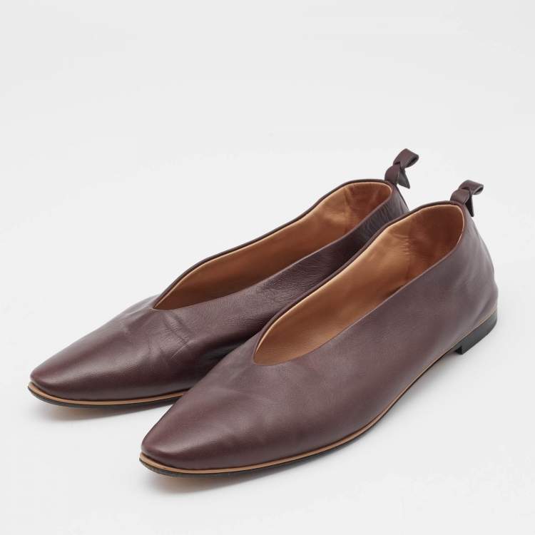 Pre Owned Bottega Veneta Dark Brown Leather Almond Toe Ballet Flats Size 37