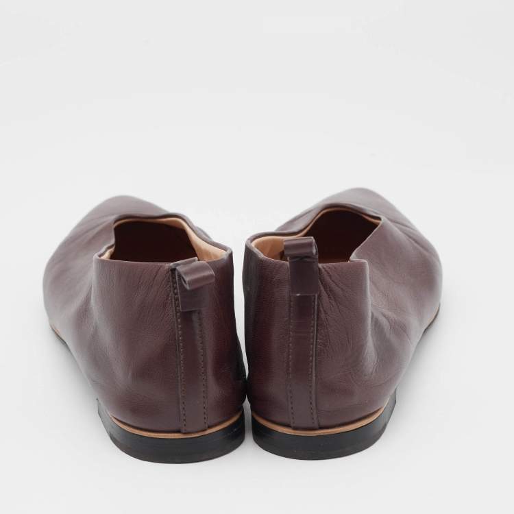 Pre Owned Bottega Veneta Dark Brown Leather Almond Toe Ballet Flats Size 37