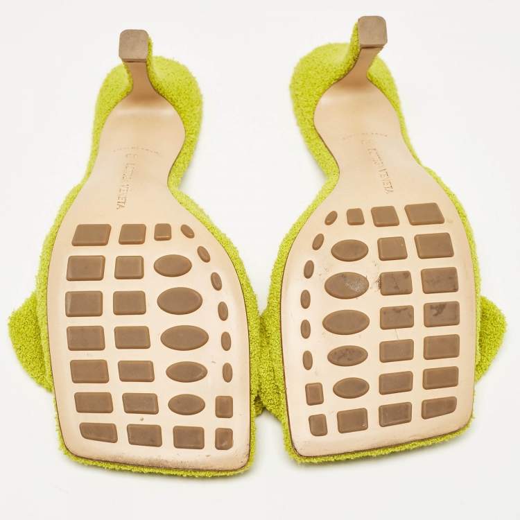 Pre Owned Bottega Veneta Green Fabric Stretch Slide Sandals Size 39