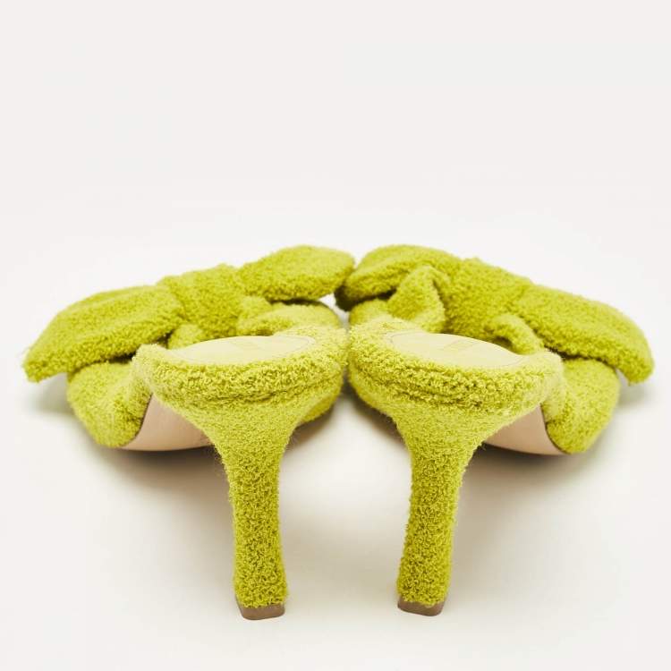 Pre Owned Bottega Veneta Green Fabric Stretch Slide Sandals Size 39