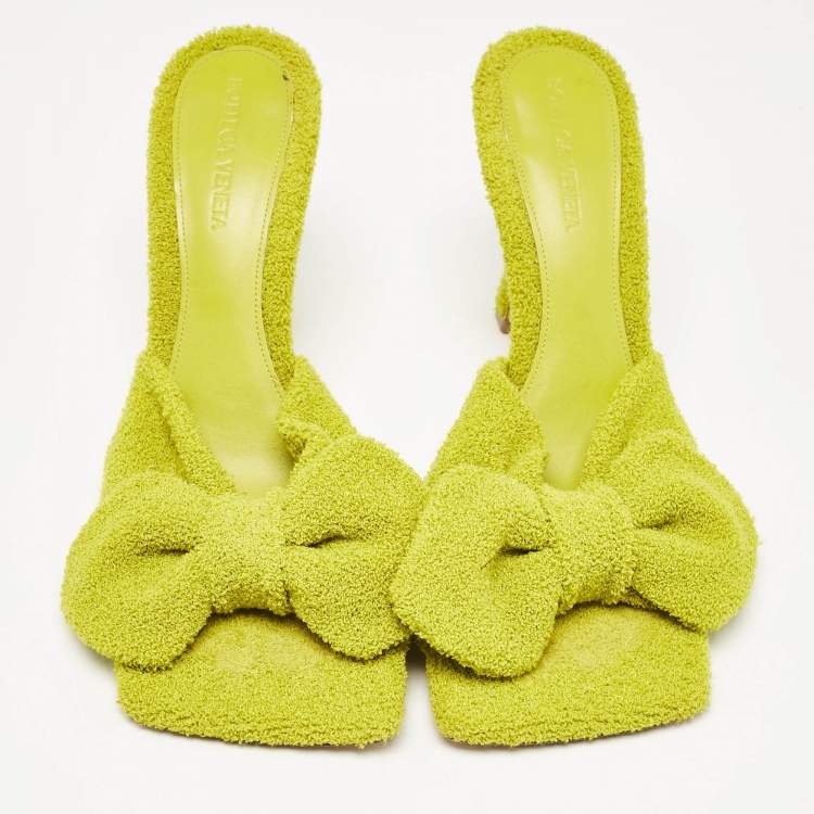 Pre Owned Bottega Veneta Green Fabric Stretch Slide Sandals Size 39