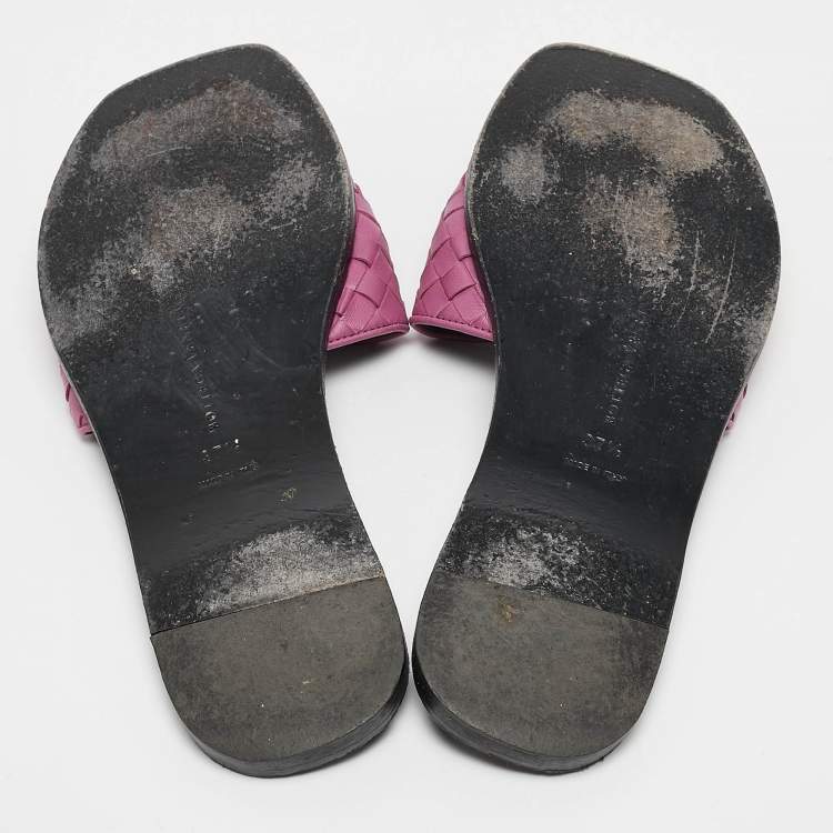 Pre Owned Bottega Veneta Purple Intrecciato Leather Slide Sandals Size 37.5