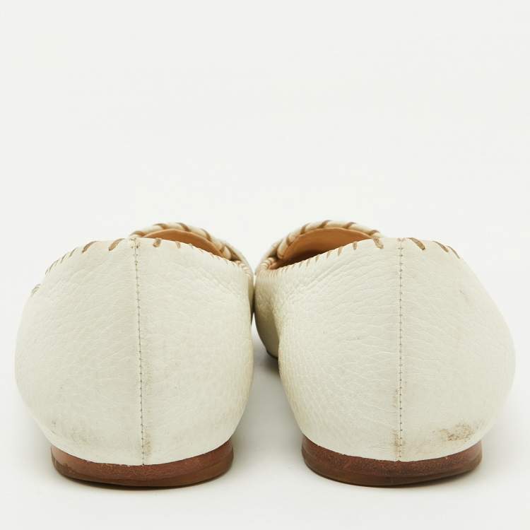 مملوكة مسبقًا Bottega Veneta White Leather Ballet Flats Size 36