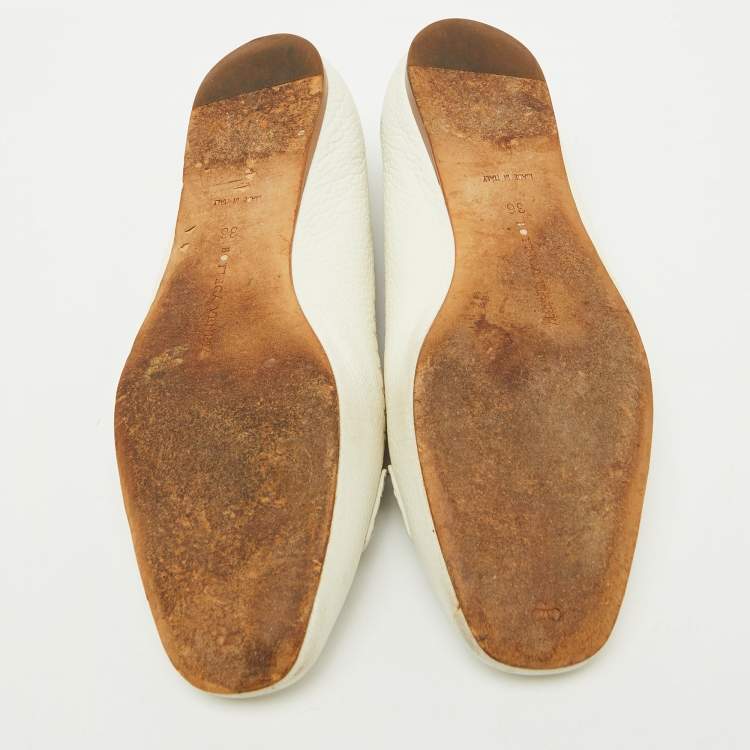 مملوكة مسبقًا Bottega Veneta White Leather Ballet Flats Size 36
