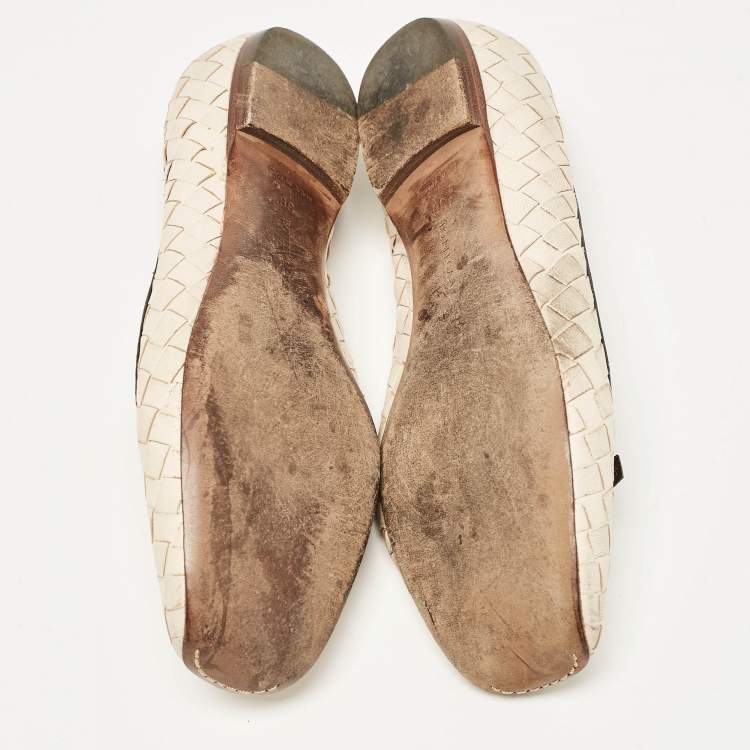 Pre Owned Bottega Veneta Cream Woven Leather Intrecciato Ballet Flats Size 36