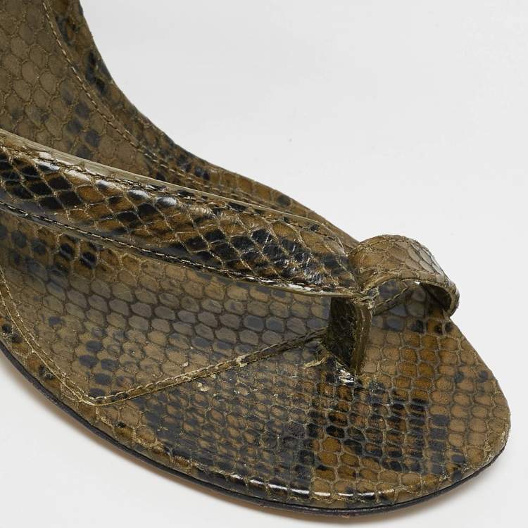 Pre Owned Bottega Veneta Green Python Embossed Leather Spiral Sandals Size 38