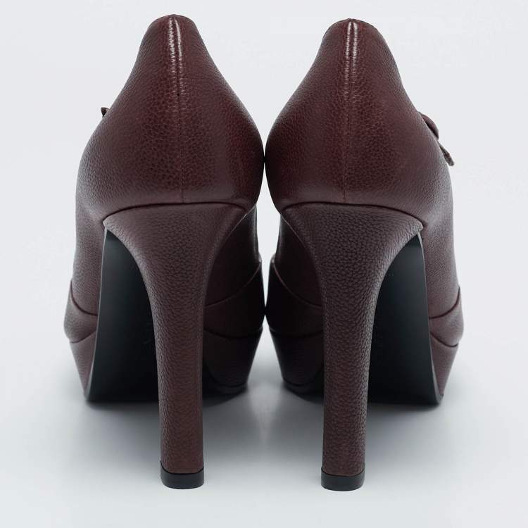 Pre Owned Bottega Veneta Burgundy Leather Mary Jane Platform Pumps Size 38