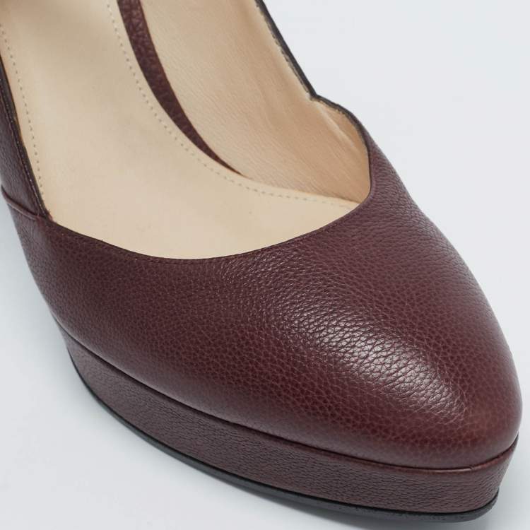Pre Owned Bottega Veneta Burgundy Leather Mary Jane Platform Pumps Size 38