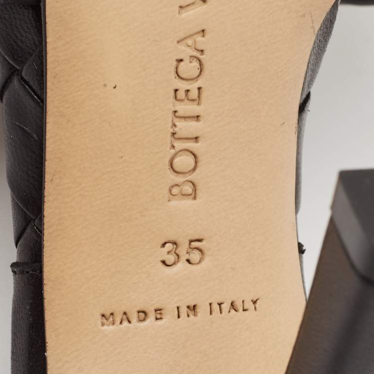 Pre Owned Bottega Veneta Black Intrecciato Leather Lido Slide Sandals Size 35