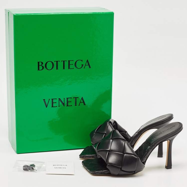 Pre Owned Bottega Veneta Black Intrecciato Leather Lido Slide Sandals Size 35