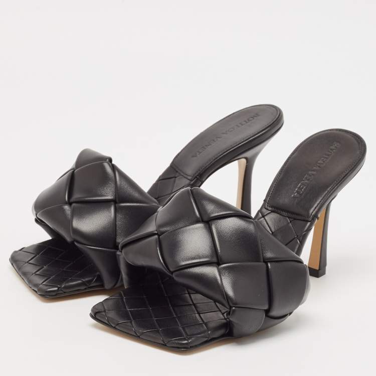 Pre Owned Bottega Veneta Black Intrecciato Leather Lido Slide Sandals Size 35