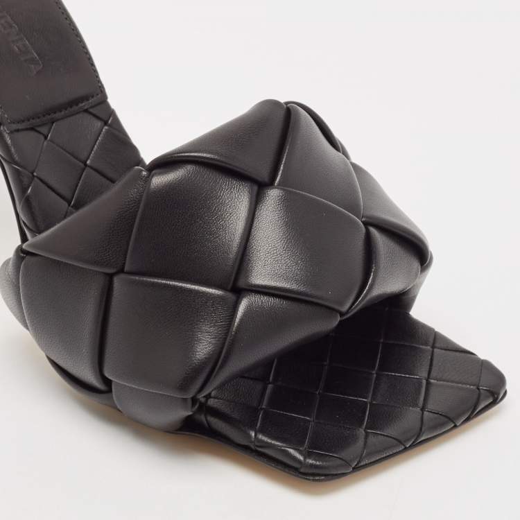 Pre Owned Bottega Veneta Black Intrecciato Leather Lido Slide Sandals Size 35