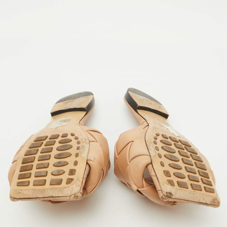 Pre Owned Bottega Veneta Light Brown Leather Lido Flat Slide Sandals Size 38