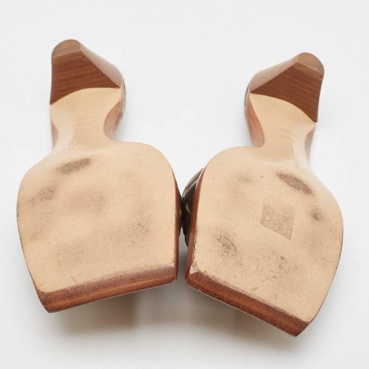Pre Owned Bottega Veneta Dark Brown Intrecciato Leather Square Toe Slide Sandals Size 38.5