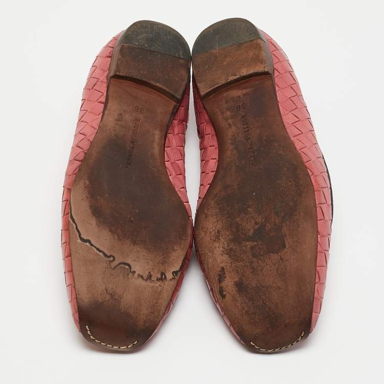 Pre Owned Bottega Veneta Pink Intrecciato Leather Ballet Flats Size 36