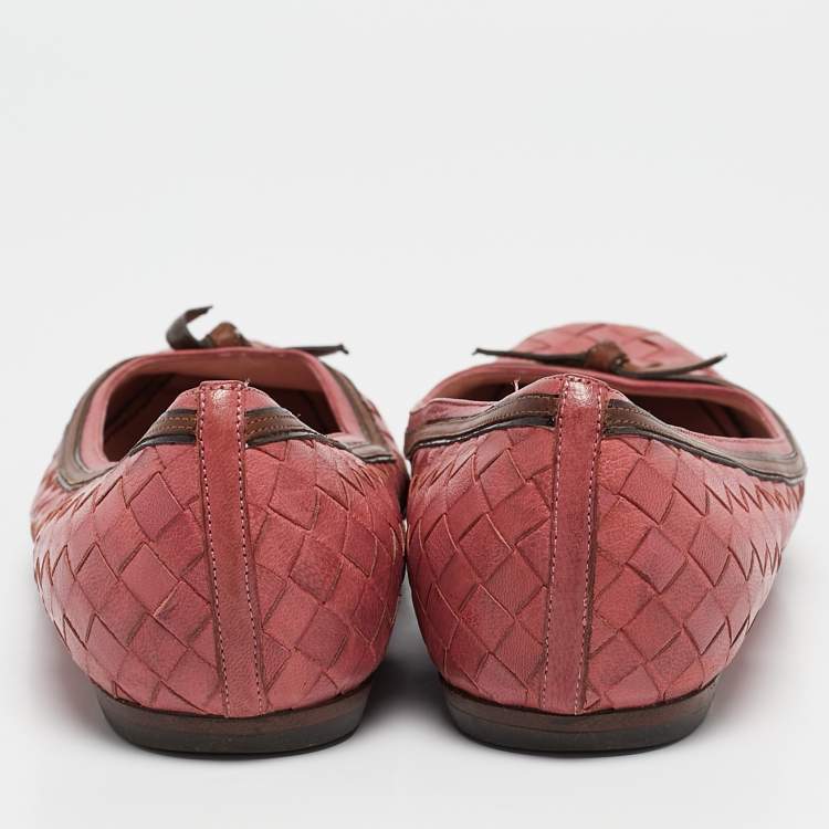Pre Owned Bottega Veneta Pink Intrecciato Leather Ballet Flats Size 36