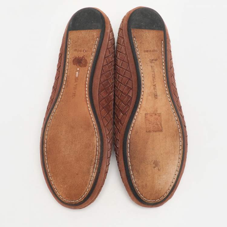 Pre Owned Bottega Veneta Brown Suede Intrecciato Flats Size 38