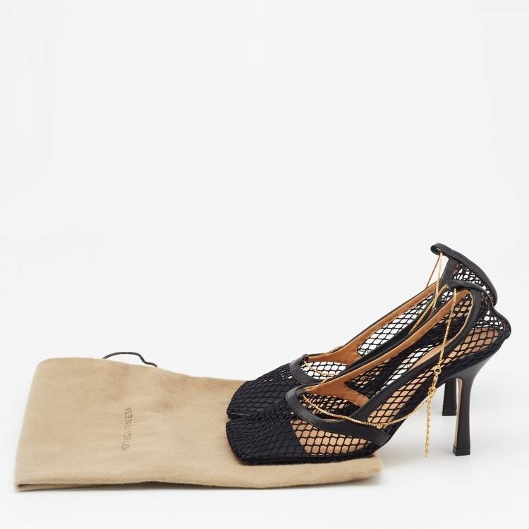 Pre Owned Bottega Veneta Black Mesh and Leather Stretch Pumps Size 36.5 