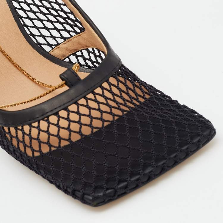 Pre Owned Bottega Veneta Black Mesh and Leather Stretch Pumps Size 36.5 