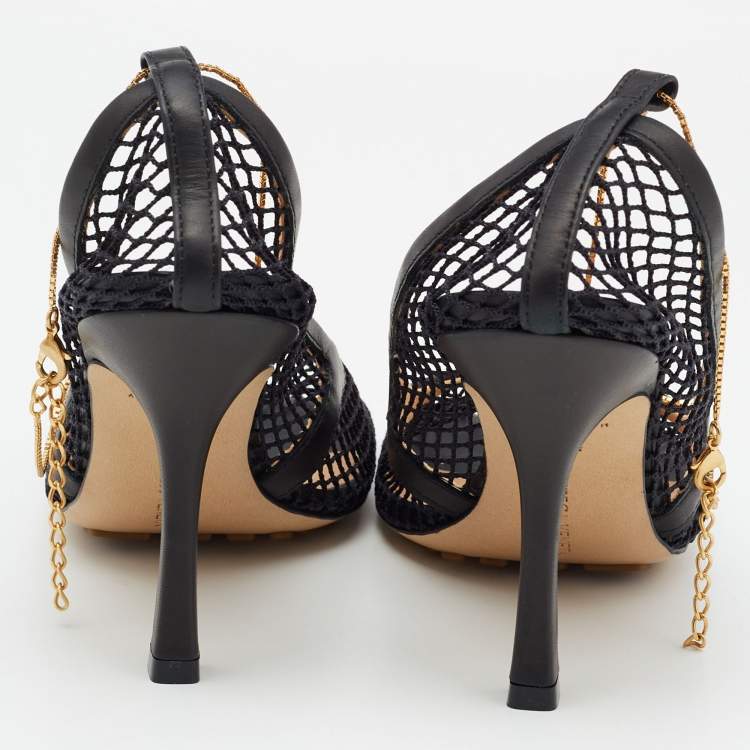 Pre Owned Bottega Veneta Black Mesh and Leather Stretch Pumps Size 36.5 