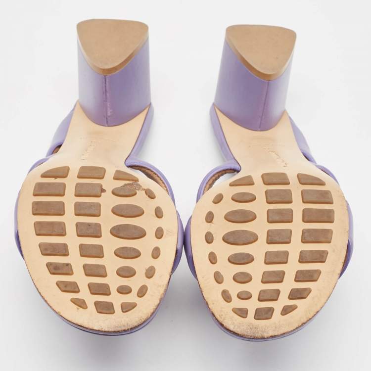 Pre Owned Bottega Veneta Lavender Leather The Band Slide Sandals Size 40