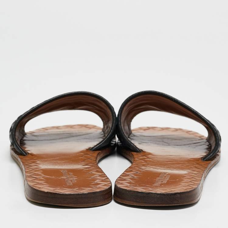 Pre Owned Bottega Veneta Black Intrecciato Leather Flat Slides Size 39