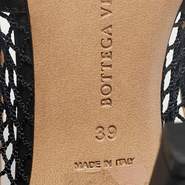 Pre Owned Bottega Veneta Black Mesh and Leather Stretch Ankle Strap Pumps Size 39