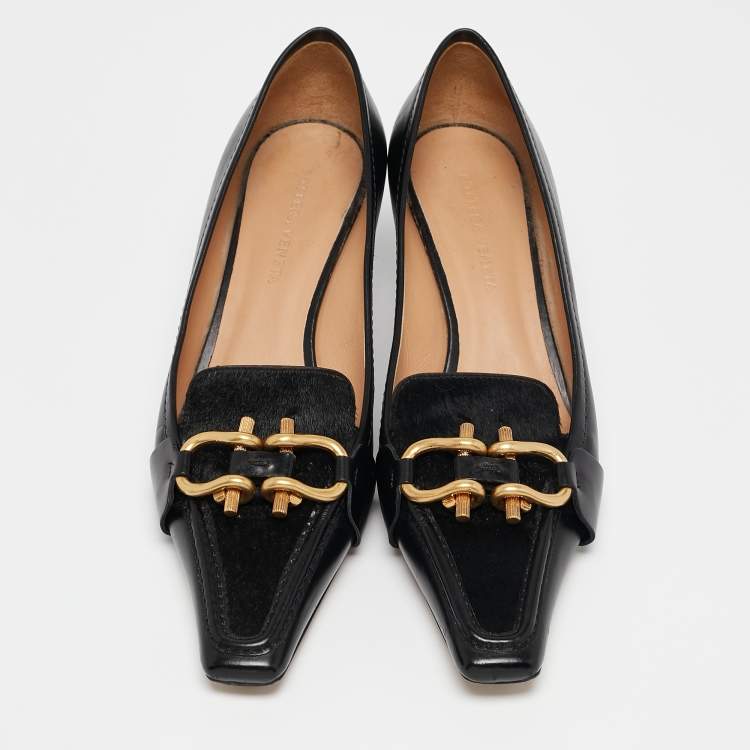 Pre Owned Bottega Veneta Black Calf Hair and Leather BV Madame Pumps Size 38.5