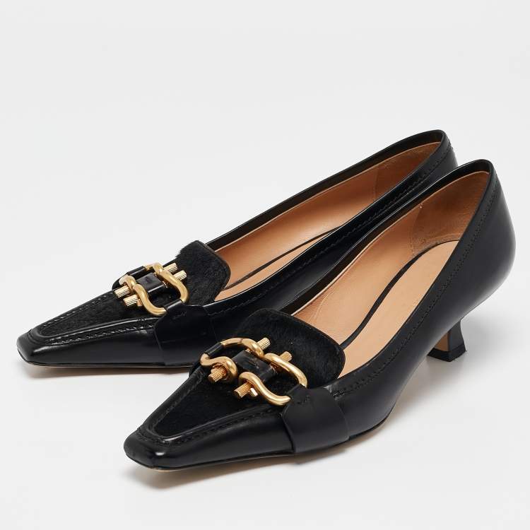 Pre Owned Bottega Veneta Black Calf Hair and Leather BV Madame Pumps Size 38.5