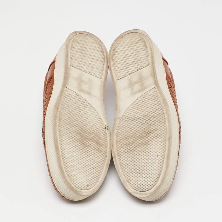 Pre Owned Bottega Veneta Tan Intrecciato Leather Dodger Slip On Sneakers Size 40