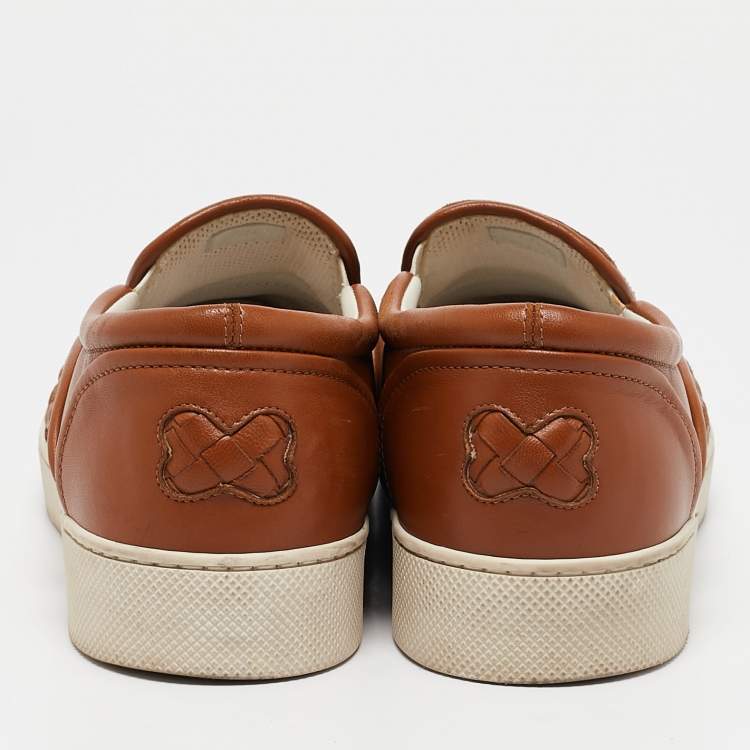 Pre Owned Bottega Veneta Tan Intrecciato Leather Dodger Slip On Sneakers Size 40
