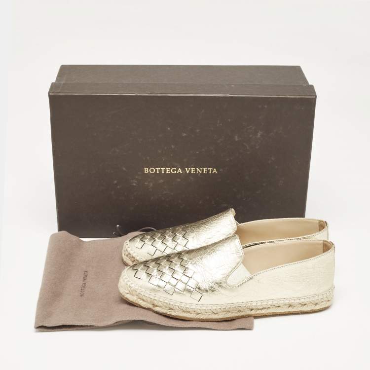 Pre Owned Bottega Veneta Gold Intrecciato Leather Espadrille Flats Size 36
