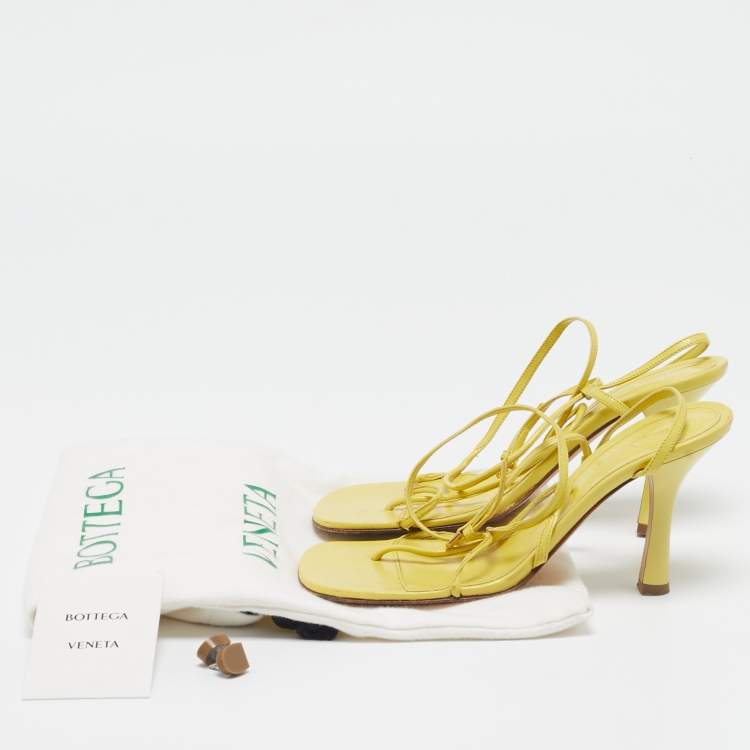 Pre Owned Bottega Veneta Yellow Leather Square Toe Ankle Strap Sandals Size 37