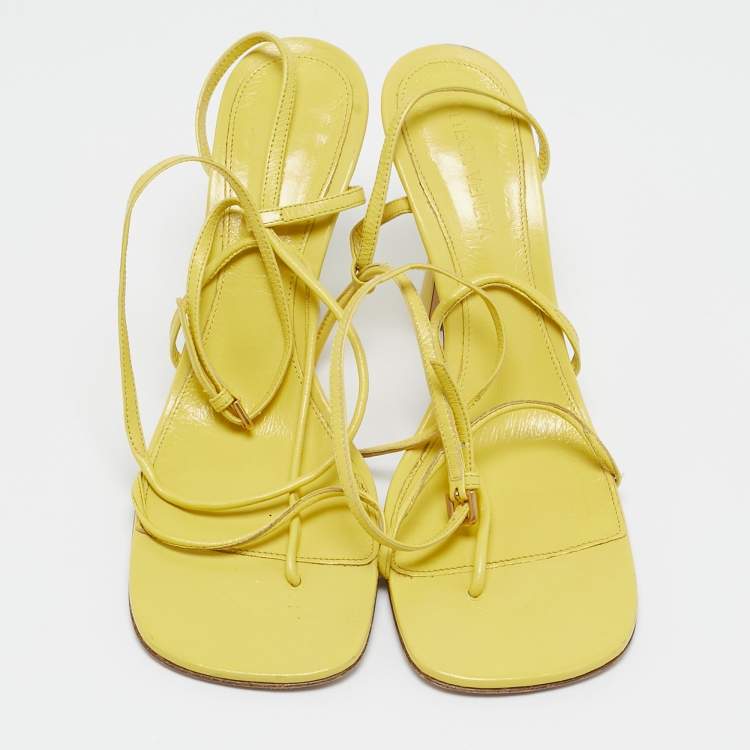Pre Owned Bottega Veneta Yellow Leather Square Toe Ankle Strap Sandals Size 37