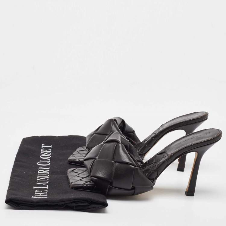 Pre Owned Bottega Veneta Dark Brown Intrecciato Leather Lido Slide Sandals Size 37