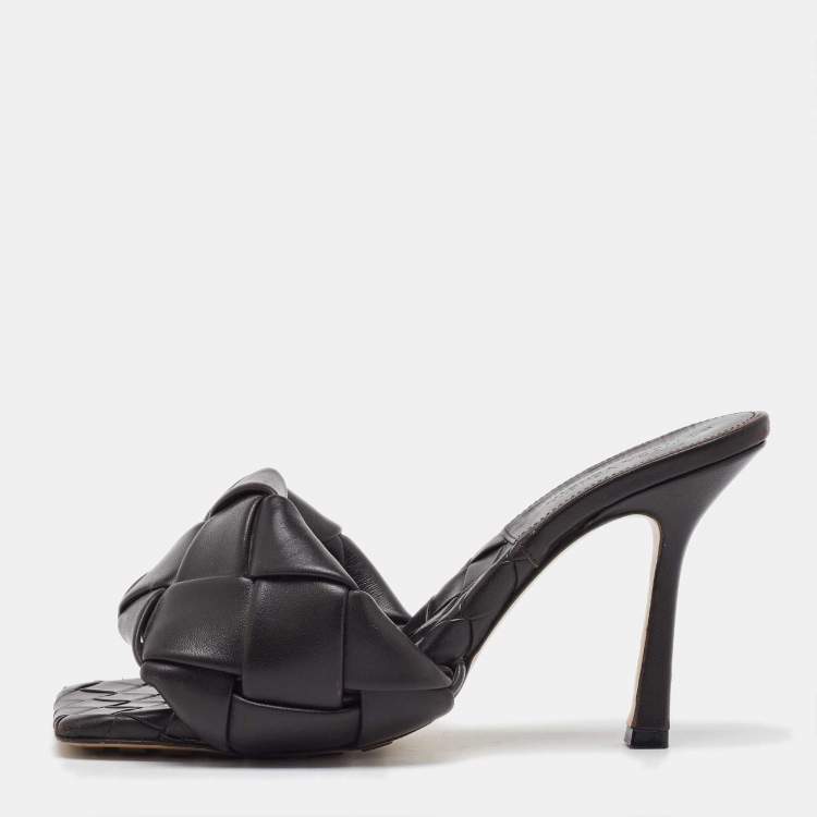 Pre Owned Bottega Veneta Dark Brown Intrecciato Leather Lido Slide Sandals Size 37