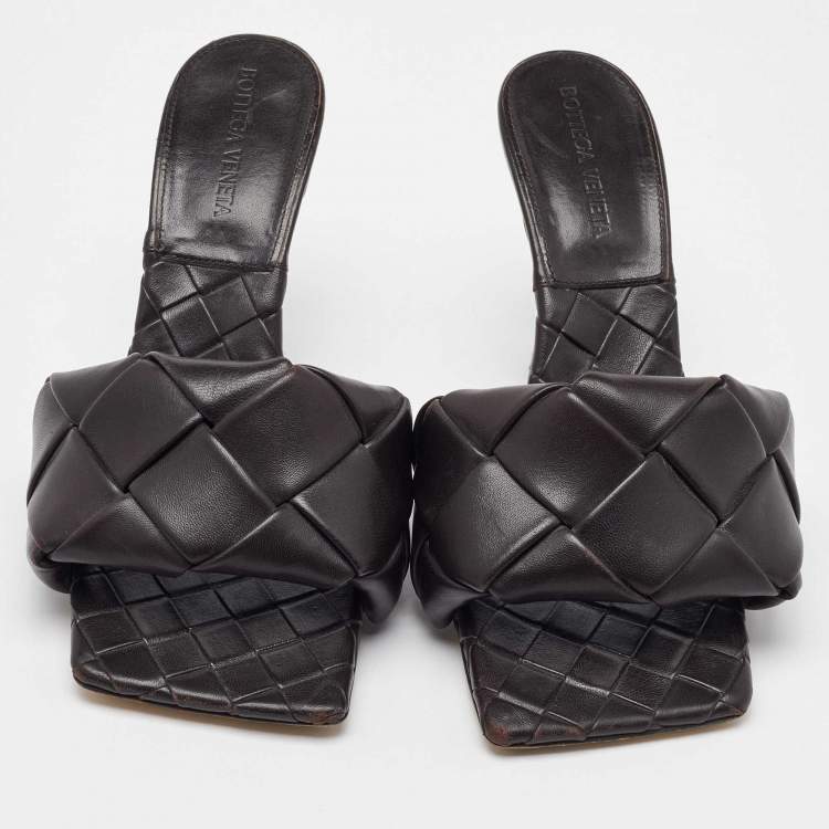 Pre Owned Bottega Veneta Dark Brown Intrecciato Leather Lido Slide Sandals Size 37