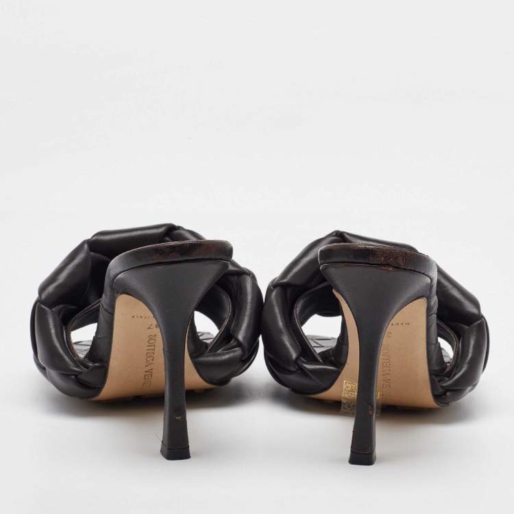 Pre Owned Bottega Veneta Dark Brown Intrecciato Leather Lido Slide Sandals Size 37
