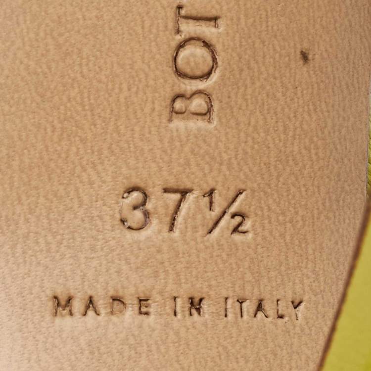 Pre Owned Bottega Veneta Lime Yellow Leather Lido Slide Sandals Size 37.5