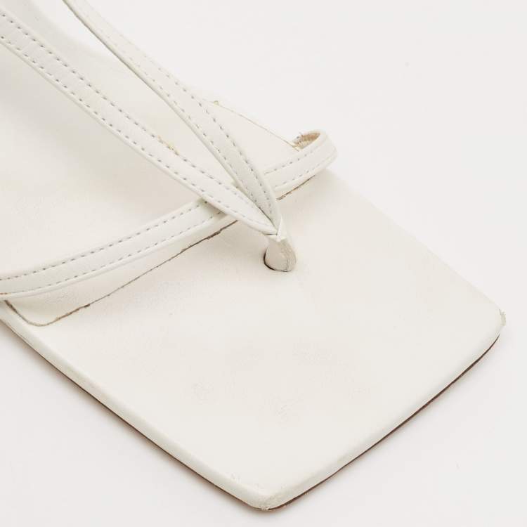 Pre Owned Bottega Veneta White Leather Stretch Ankle Strap Sandals Size 39.5